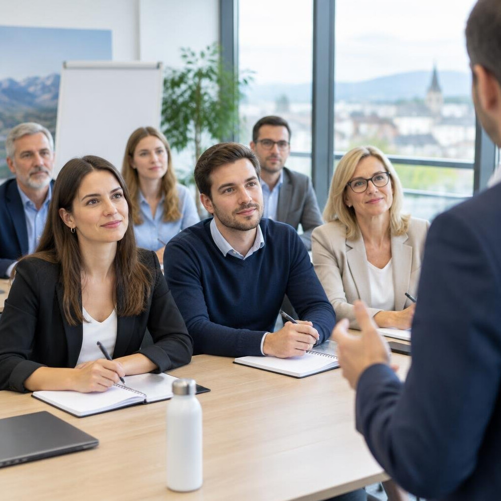 Professionals attending a business training session